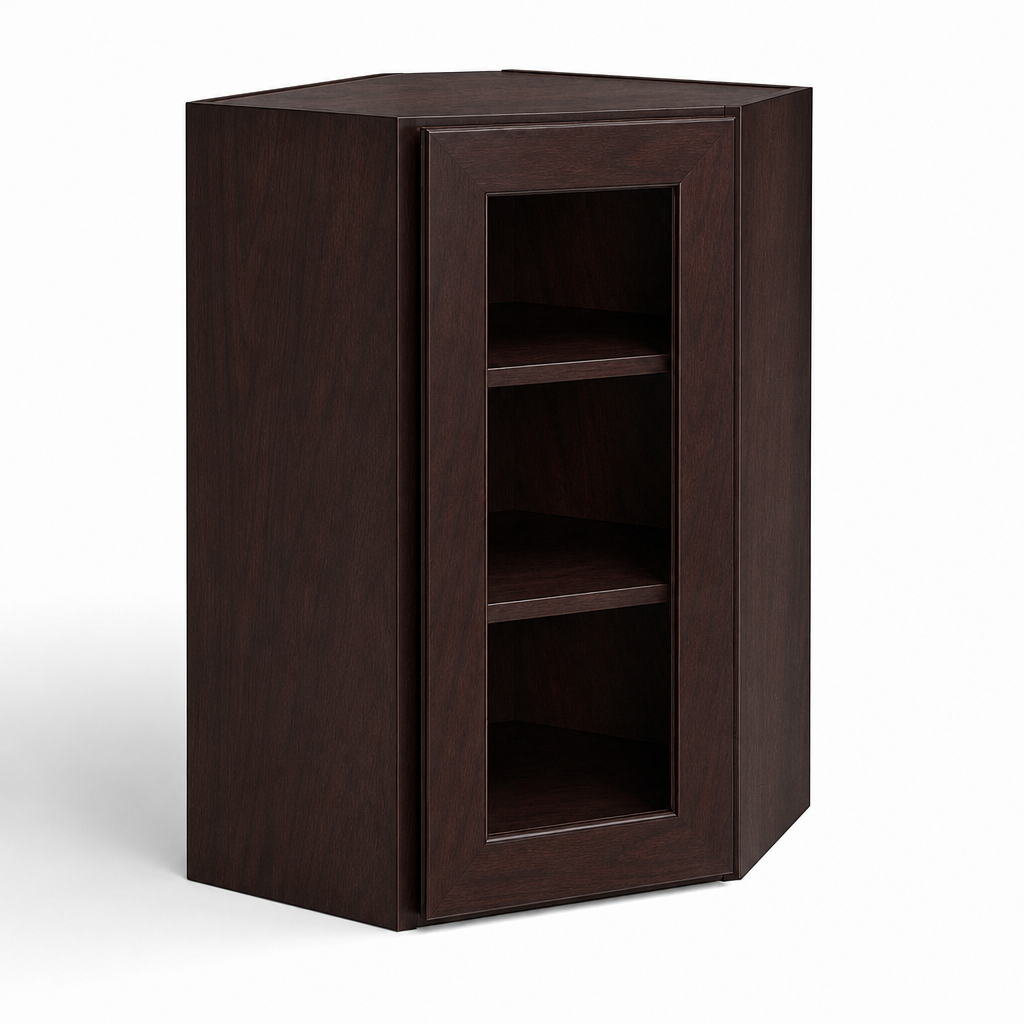 24″ Diagonal Corner Wall Cabinet with Glass Door