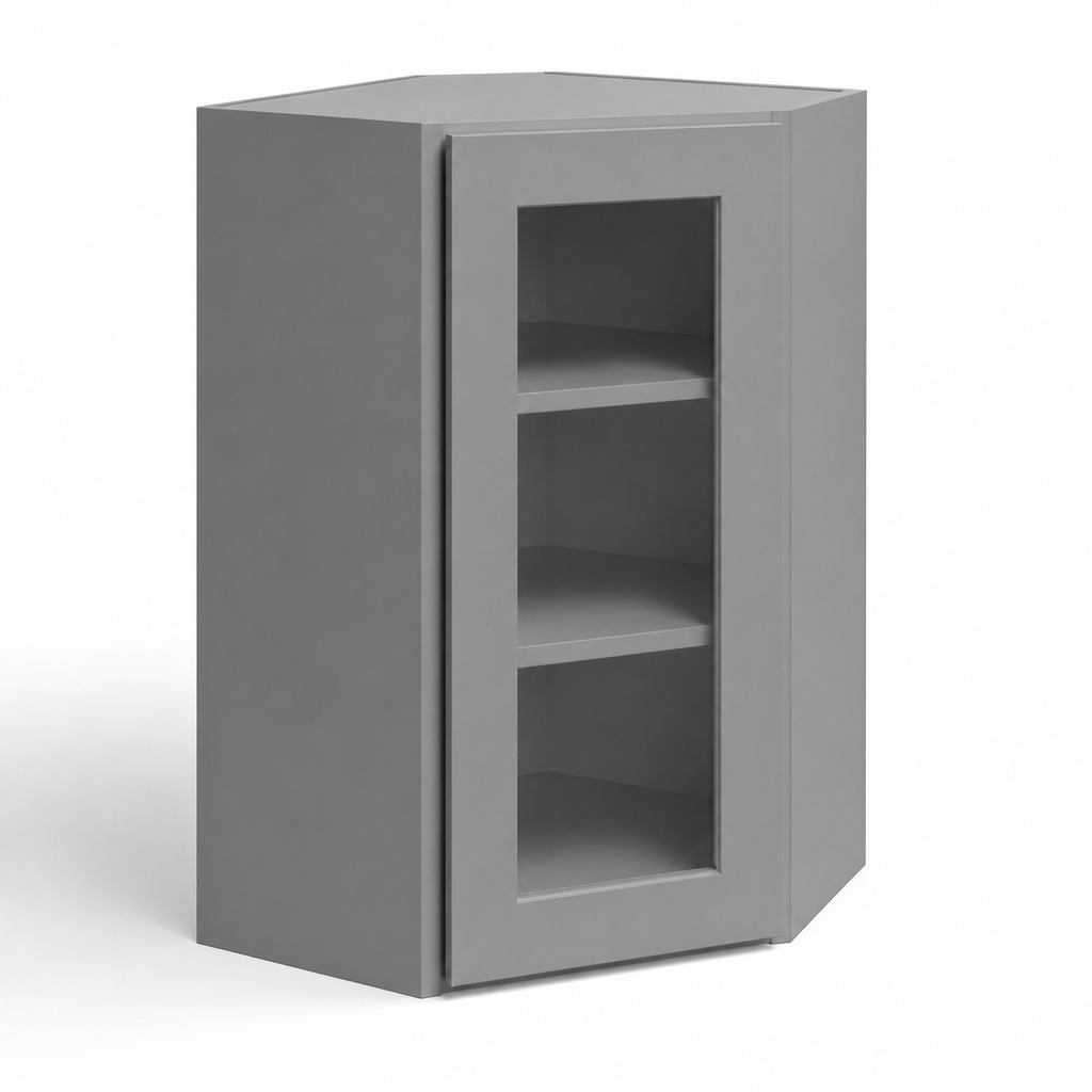 24″ Diagonal Corner Wall Cabinet with Glass Door