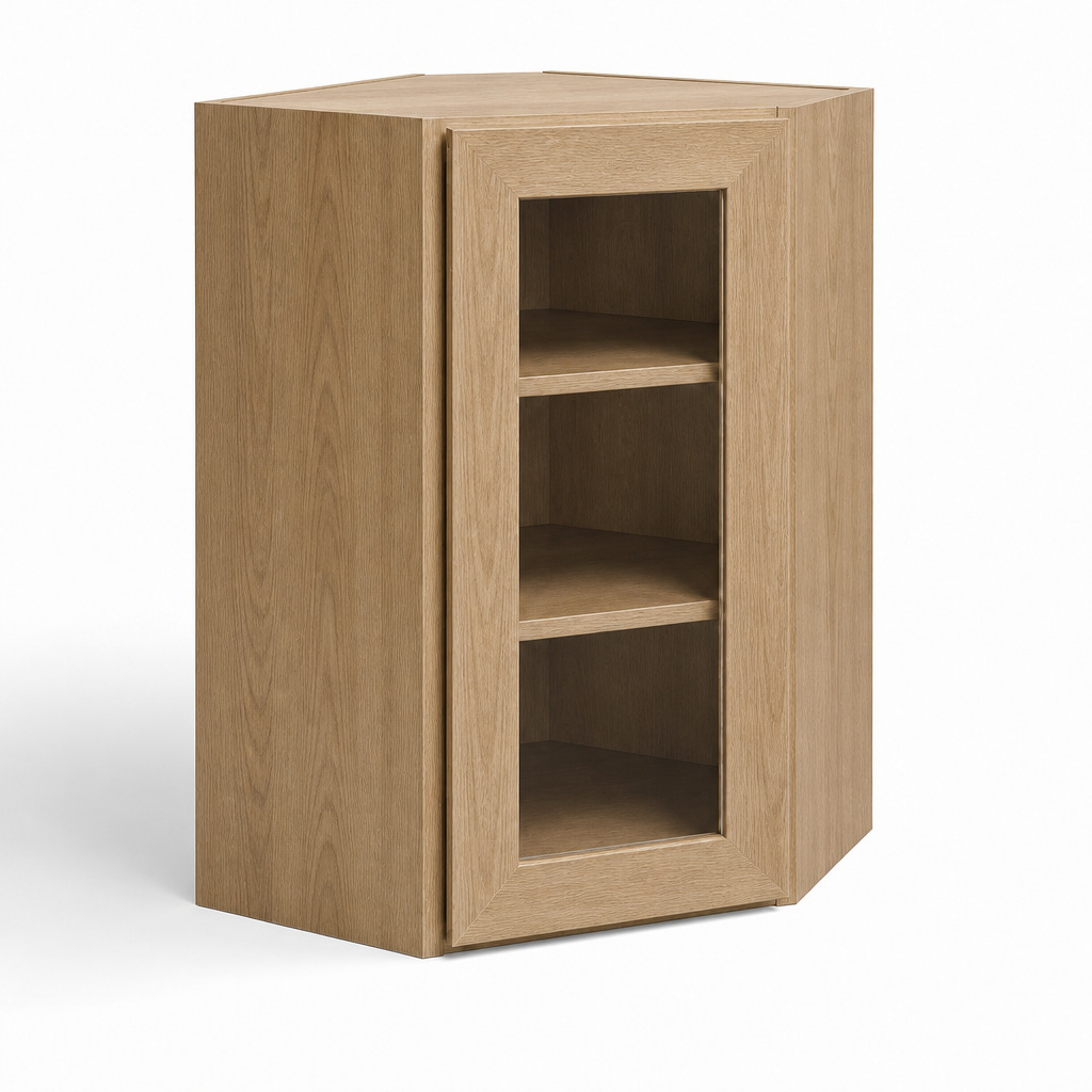 24″ Diagonal Corner Wall Cabinet with Glass Door