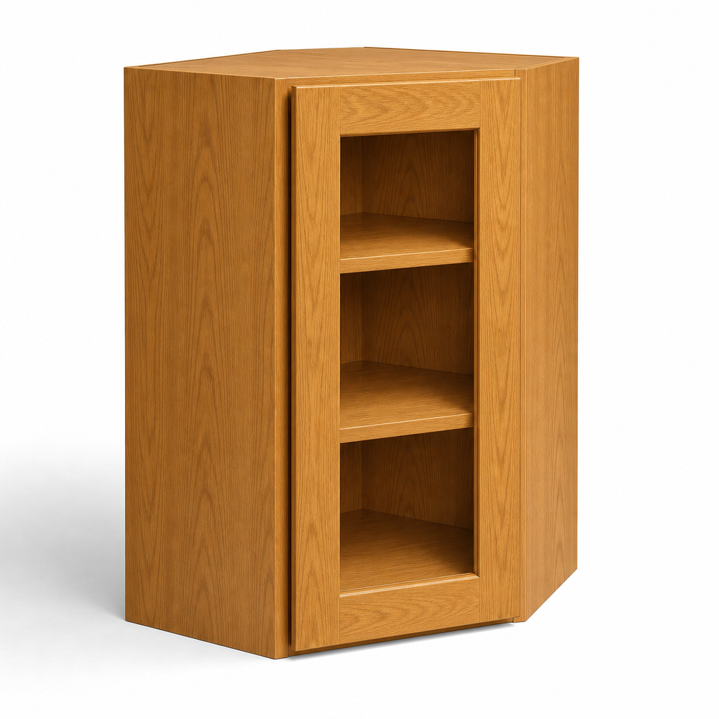 24″ Diagonal Corner Wall Cabinet with Glass Door