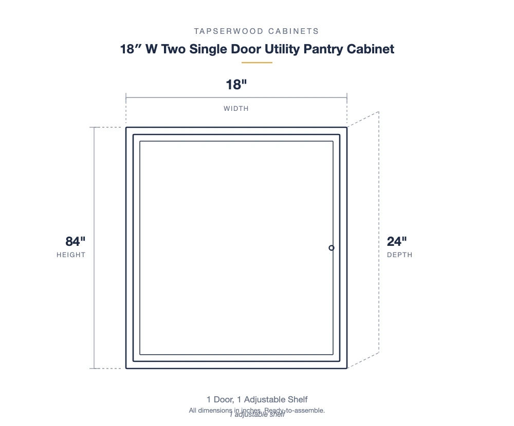 18" W Two Single Door Utility Pantry Cabinet — dimensions