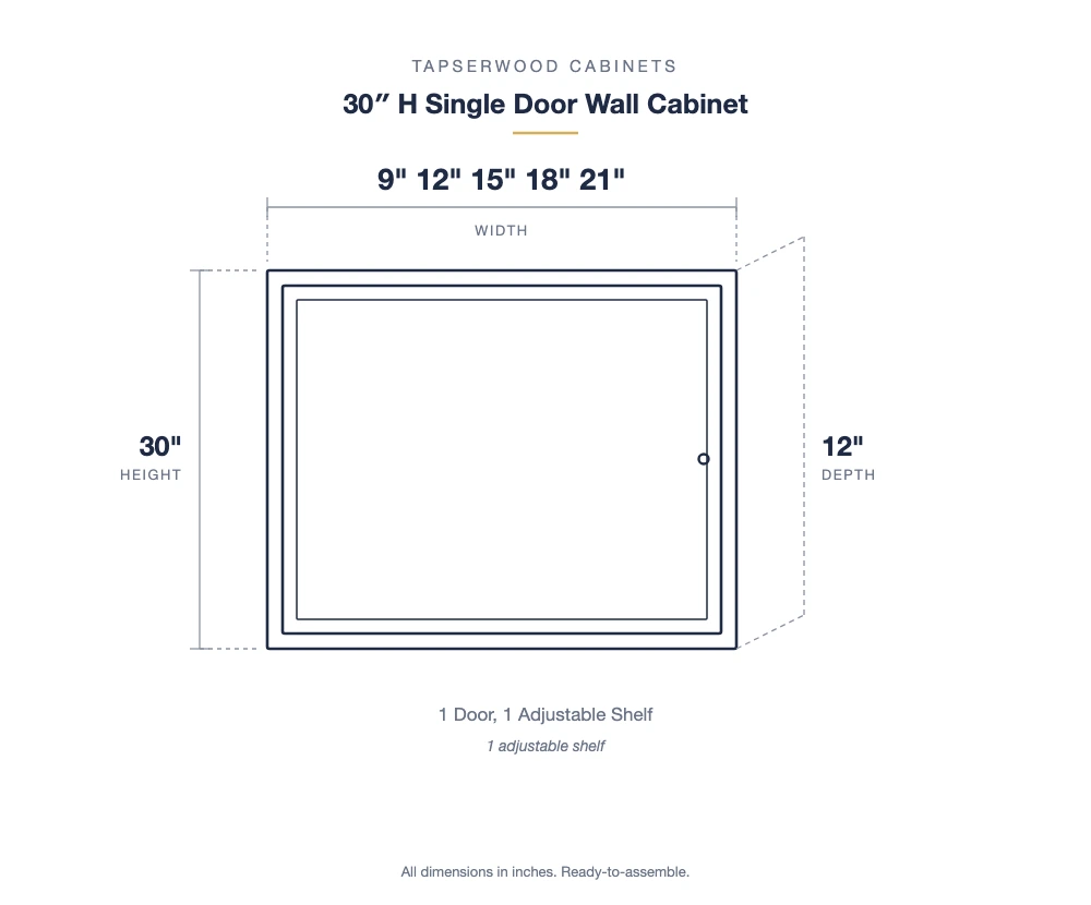 30" H Single Door Wall Cabinet — dimensions