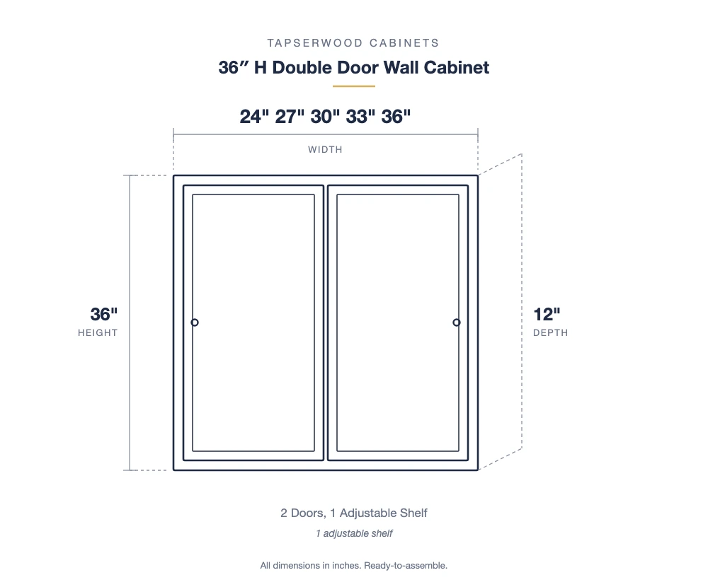 36" H Double Door Wall Cabinet — dimensions
