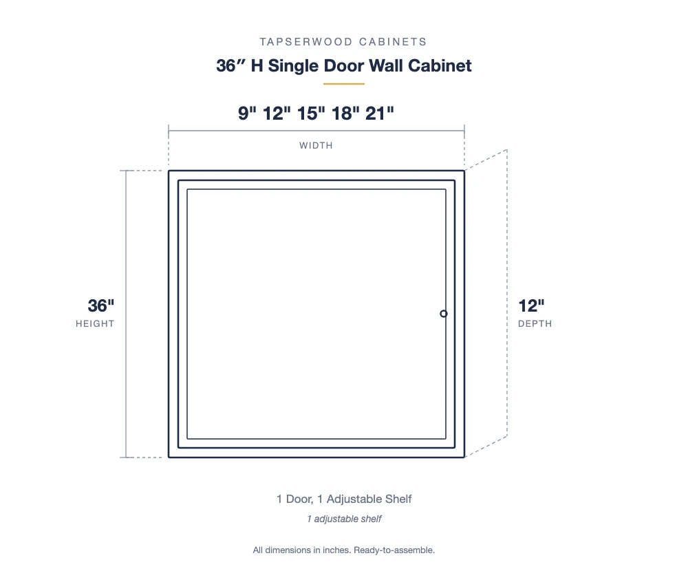 36" H Single Door Wall Cabinet — dimensions