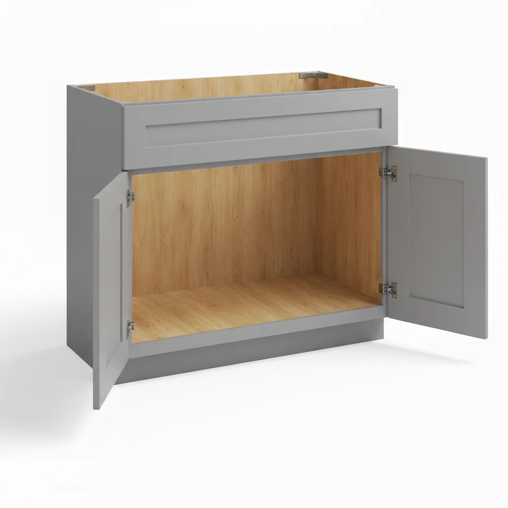 Vanity Sink Base — Shaker Gray, open