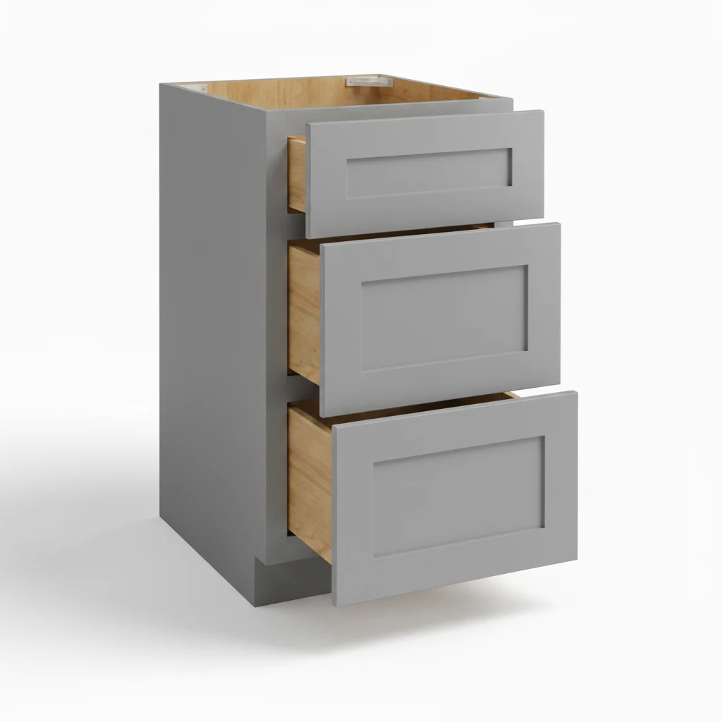 Vanity Drawer Base — Shaker Gray, open