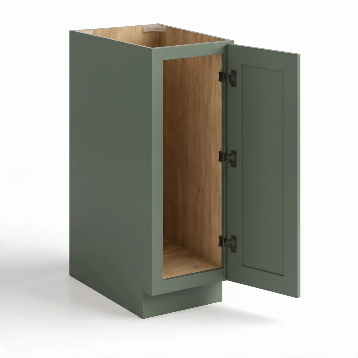 Base Cabinet Single Door Full Height — Slim Sage Green, open