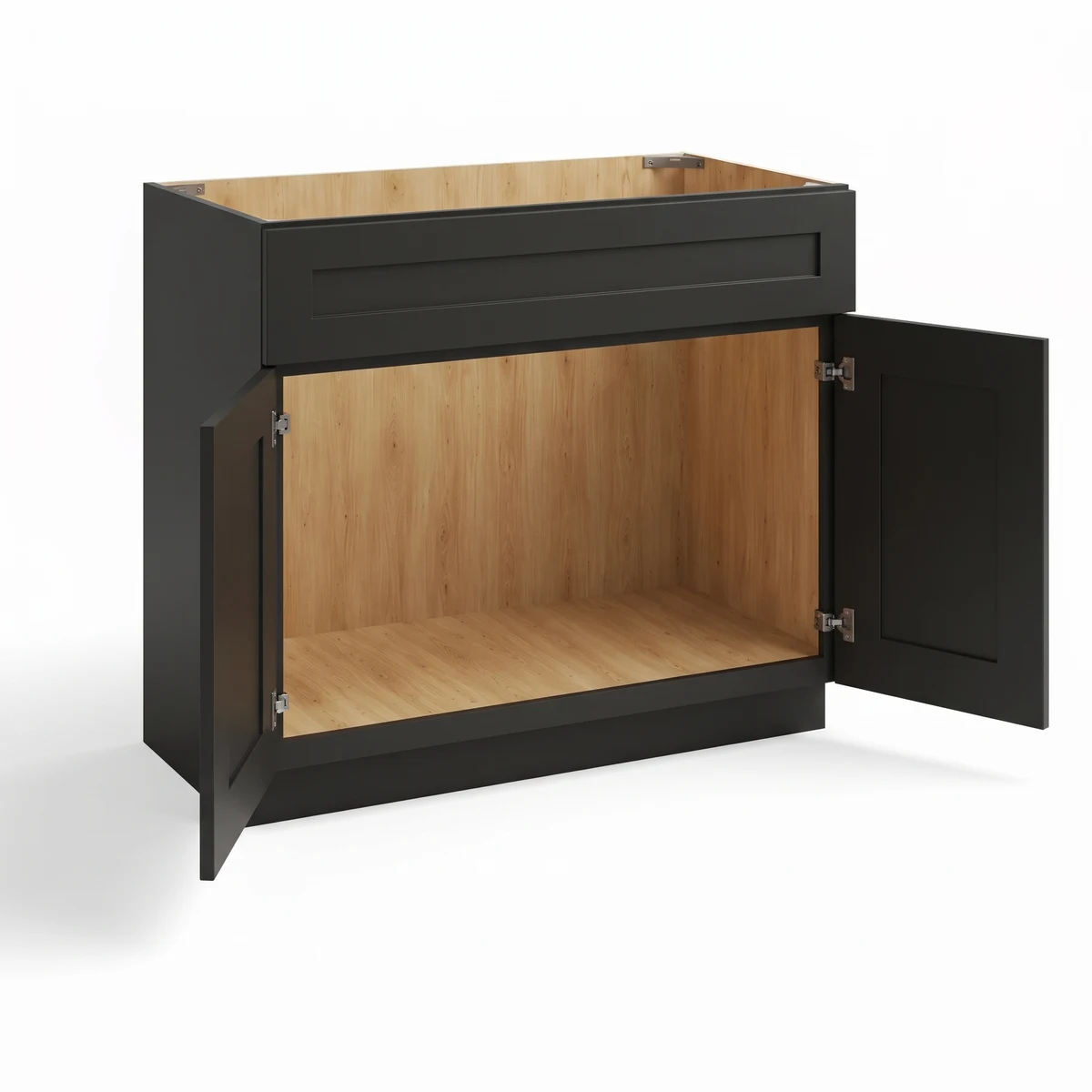 Vanity Sink Base — Black Shaker, open