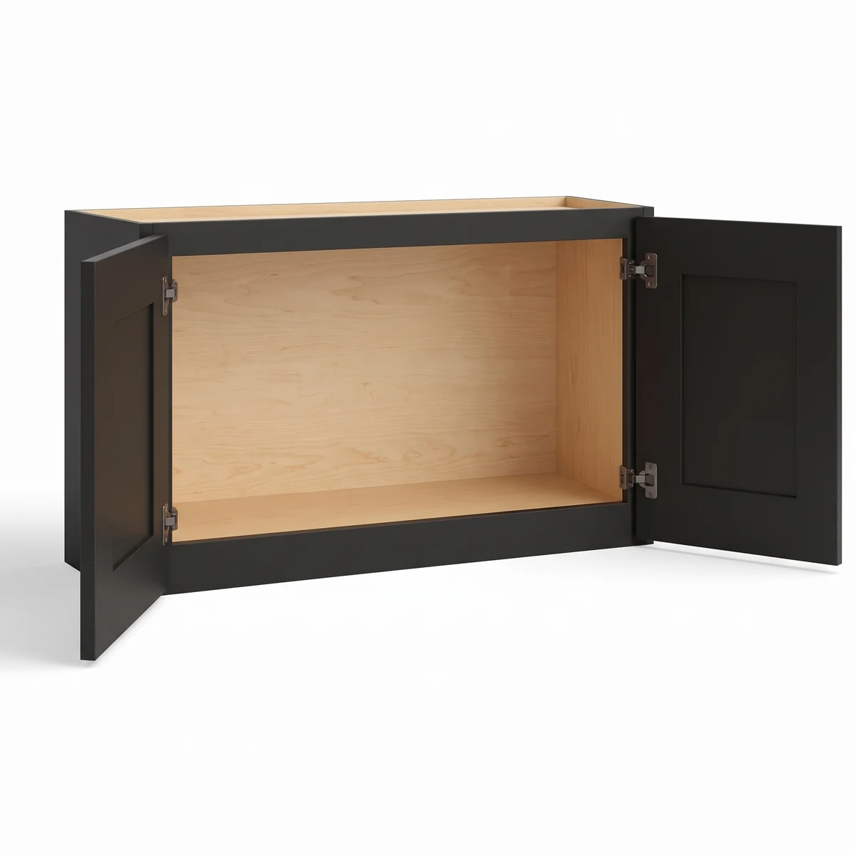 12" H Double Door Wall Cabinet — Black Shaker, open