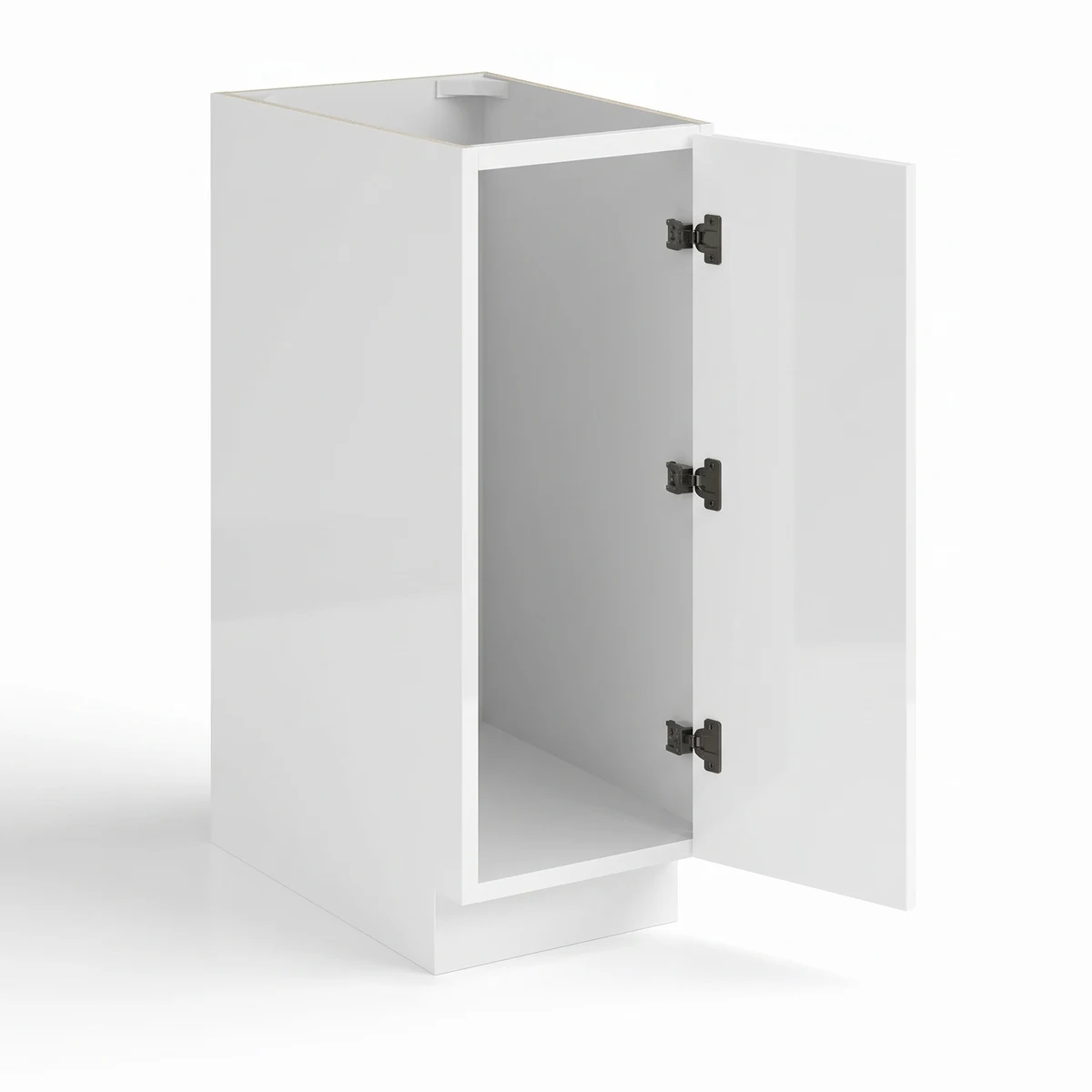 Base Cabinet Single Door Full Height — European High-Gloss White, open