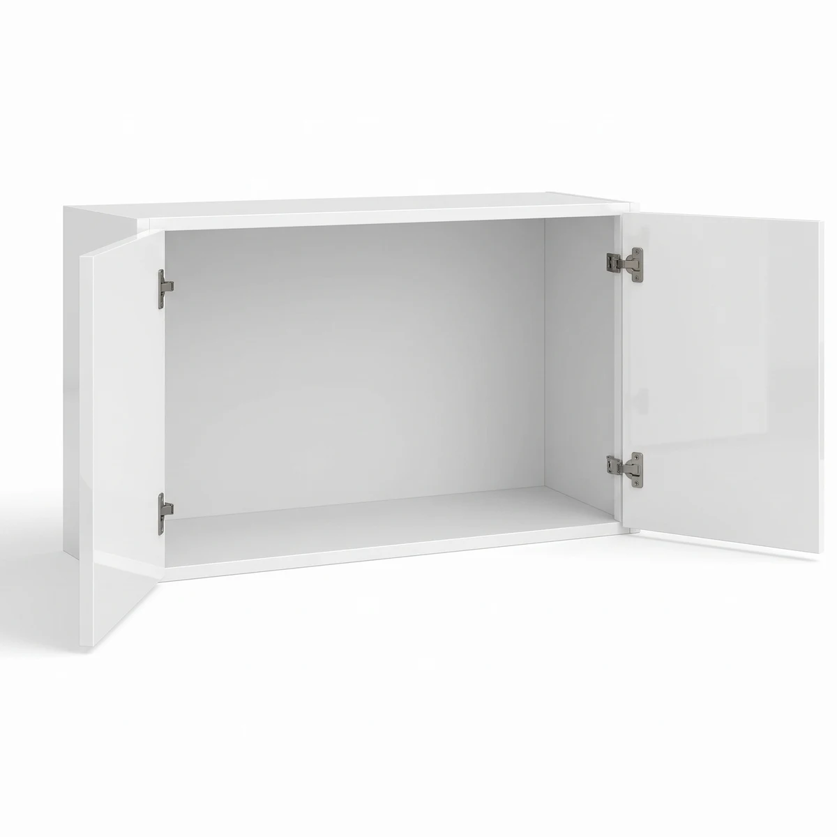 12" H Double Door Wall Cabinet — European High-Gloss White, open