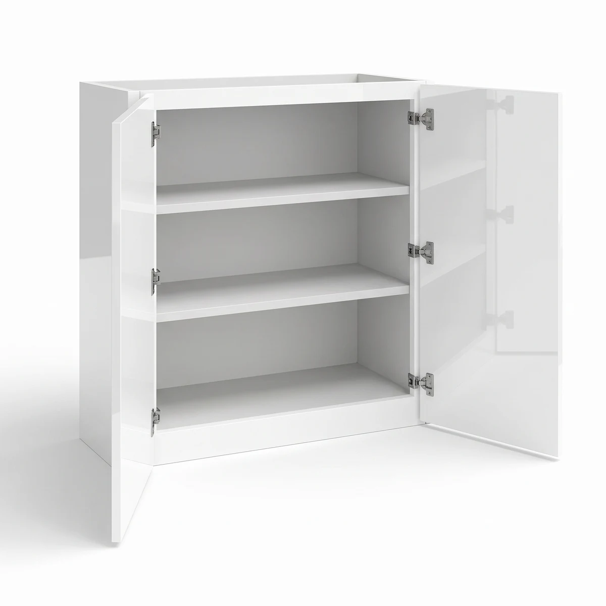 30" H Double Door Wall Cabinet — European High-Gloss White, open