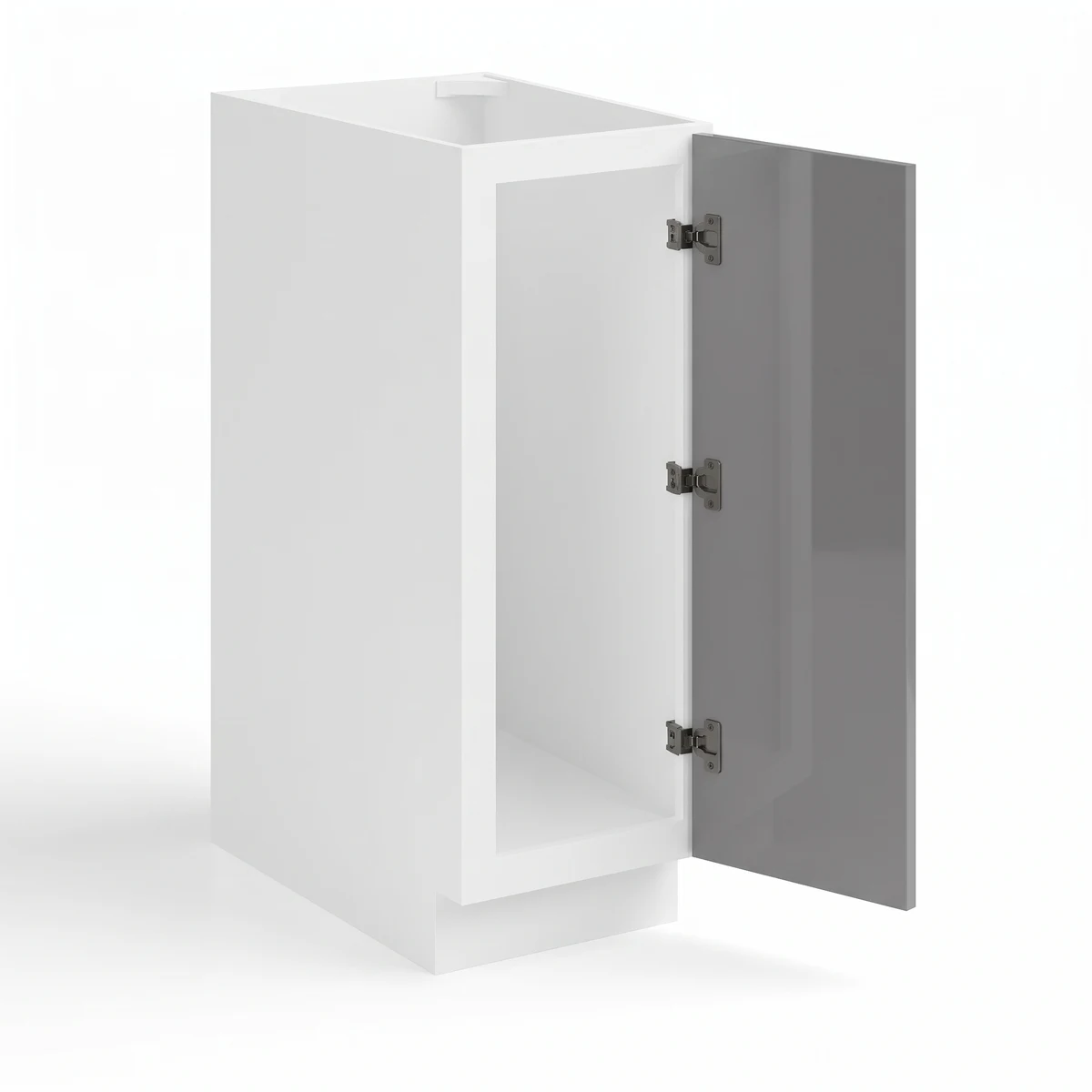 Base Cabinet Single Door Full Height — European High-Gloss Gray, open