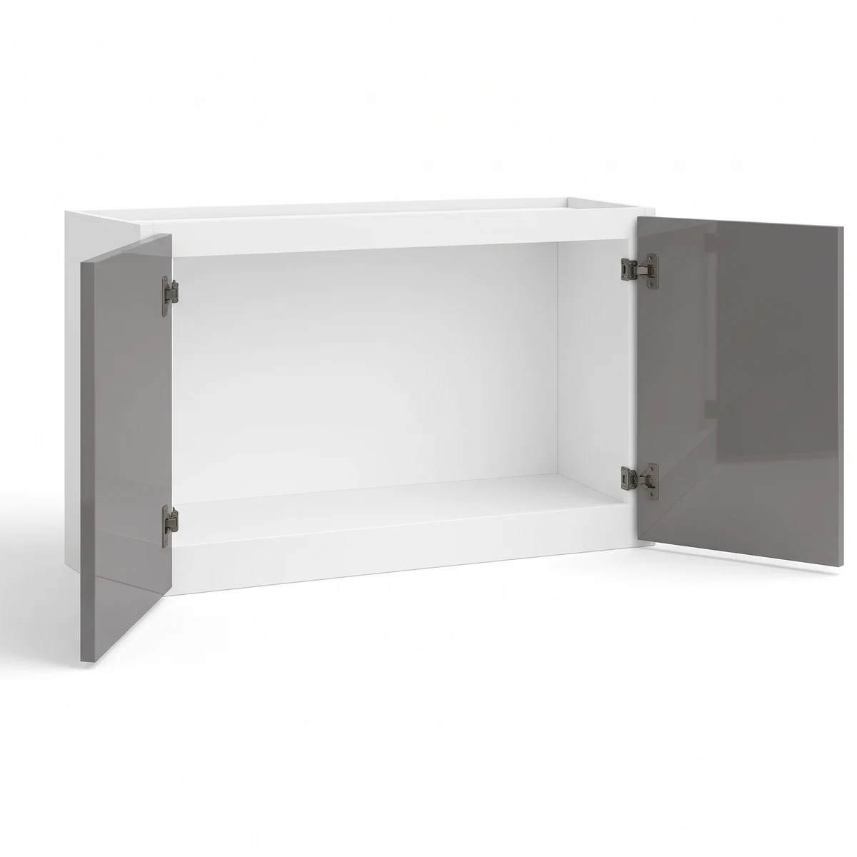 18" H Double Door Wall Cabinet — European High-Gloss Gray, open