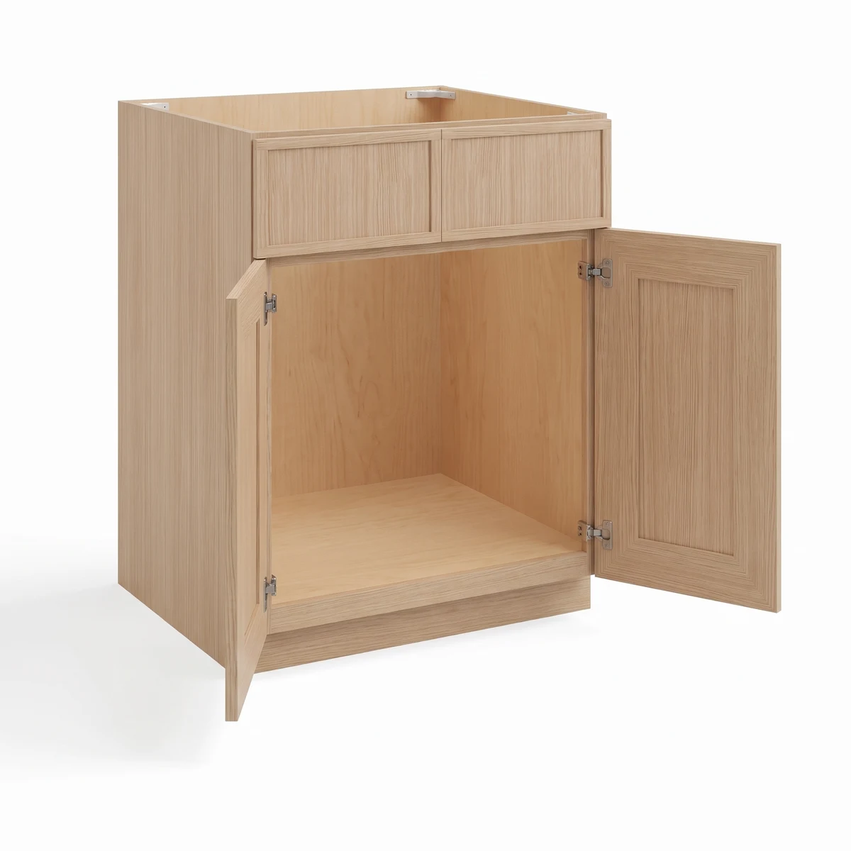Base Cabinet with Double Doors and Drawers — Slim Natural Oak, open