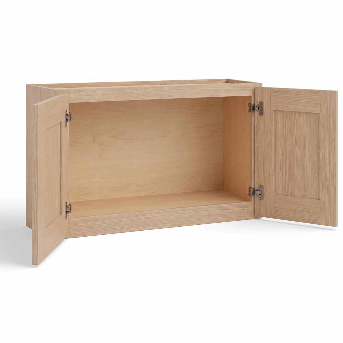 15" H Double Door Wall Cabinet — Slim Natural Oak, open