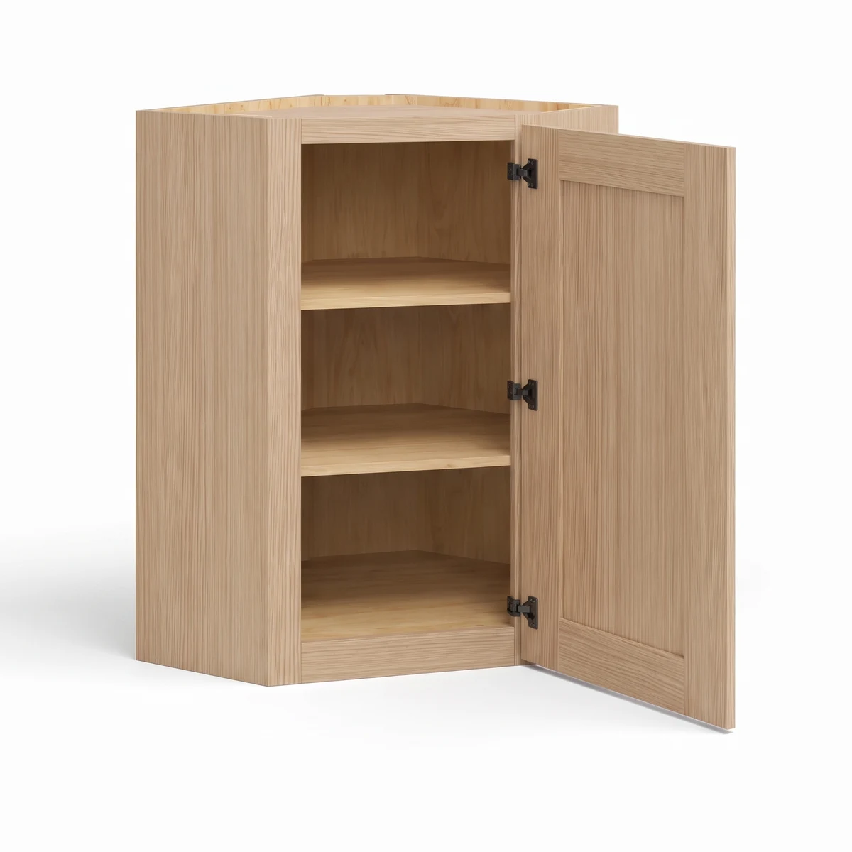 30" H Single Door Wall Cabinet — Slim Natural Oak, open