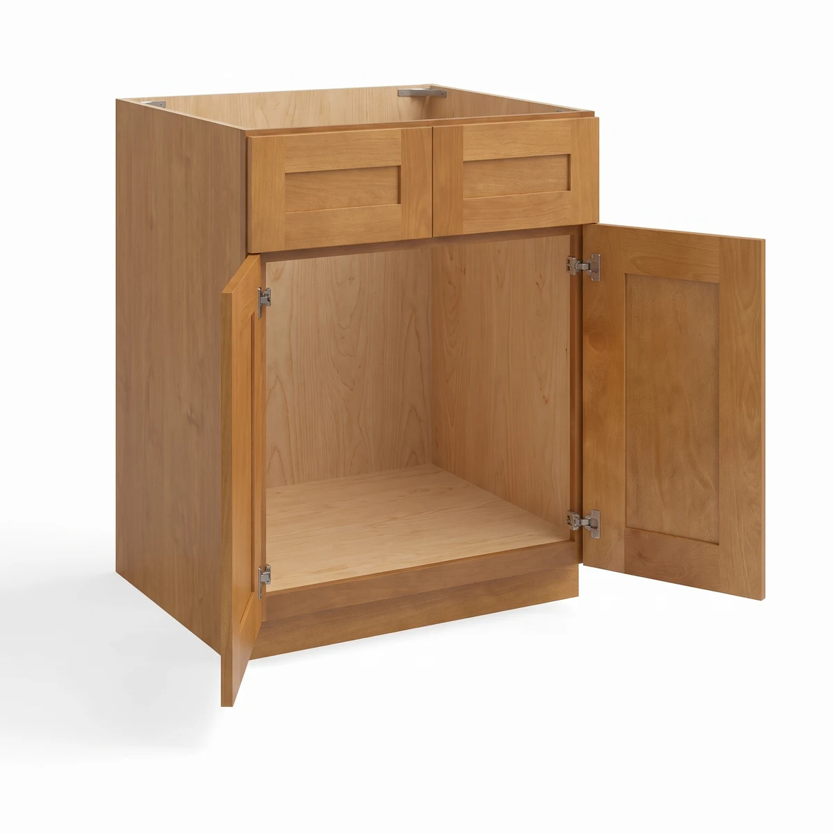 Base Cabinet with Double Doors and Drawers — Timber, open