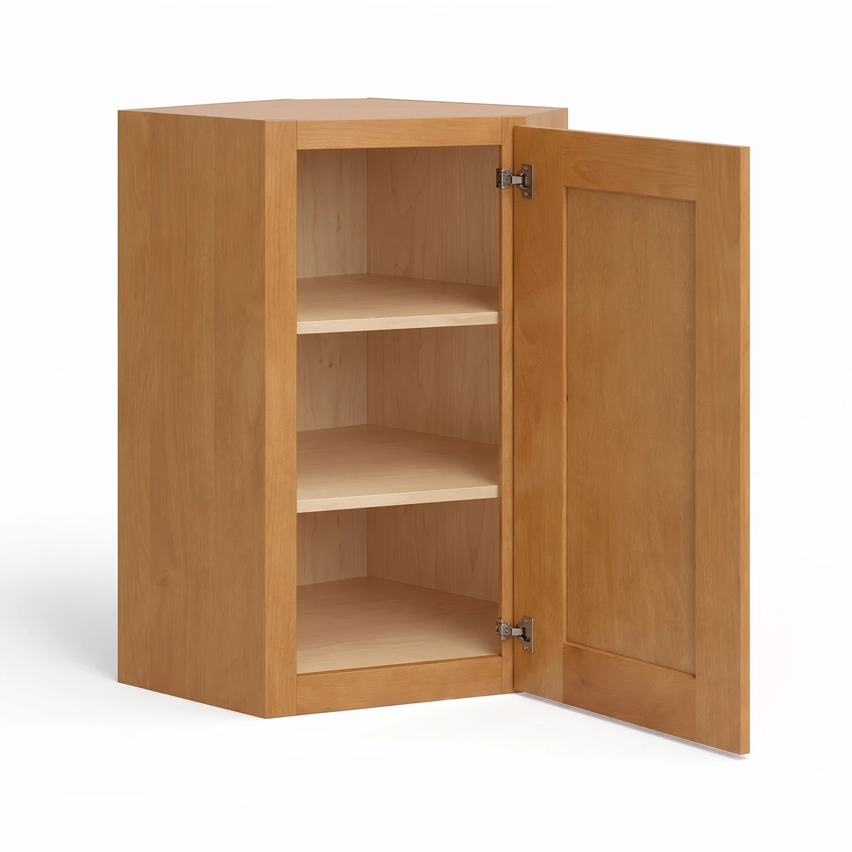 24" Diagonal Corner Wall Cabinet — Timber, open